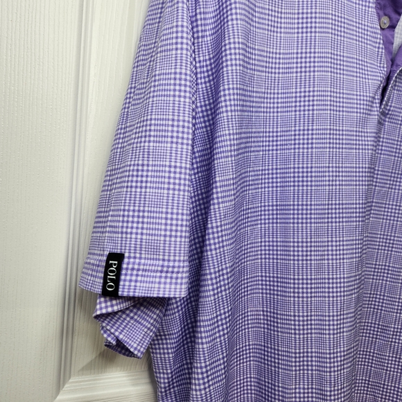 Men's Polo Golf Purple Checkered Polo Golf Shirt 100% Cotton Size XXL - Picture 3 of 6